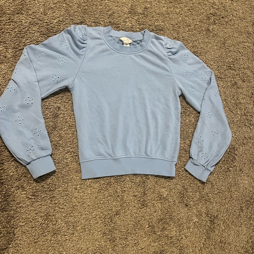 H&M Women’s Baby Blue Broderie Anglaise Crewneck
